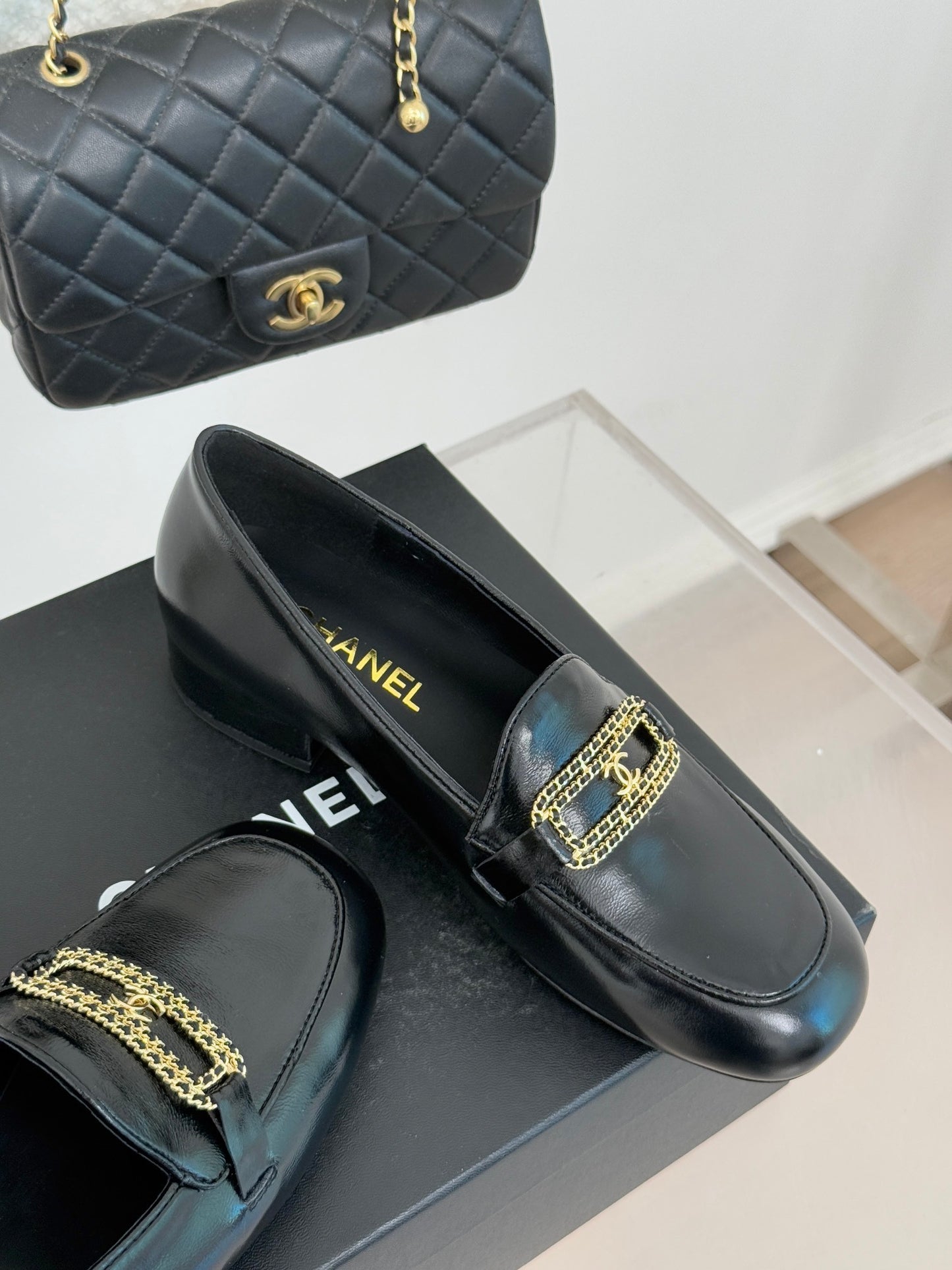 CHANEL 25C Double C Chain Buckle Chunky Heel Loafers
