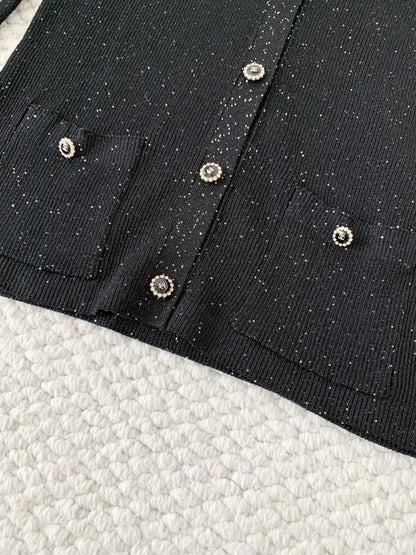 CHANE Silver Bow Knit Cardigan