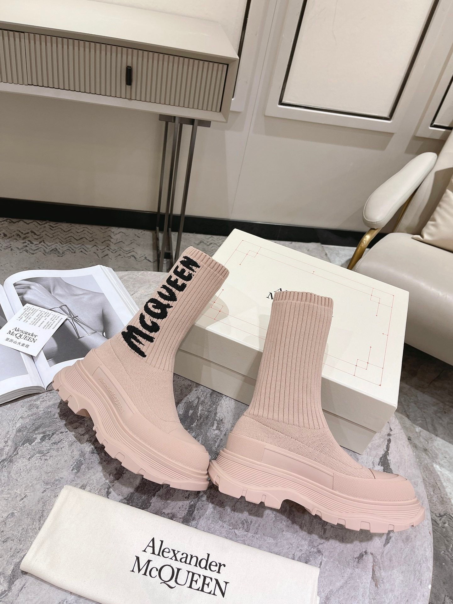 McQueen Graffiti Knitted Tread Slick Boots