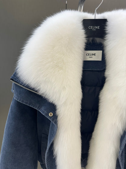 Winter Down Jacket with Imported White Fox Fur Collar