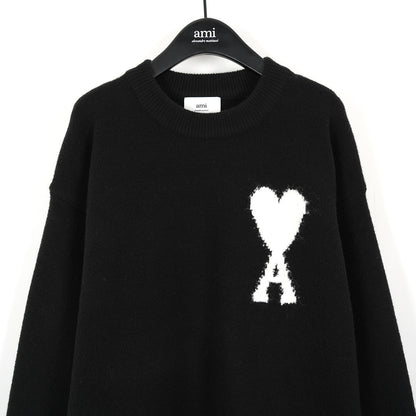 Ami Alpaca Wool White Heart Crew Neck Pullover
