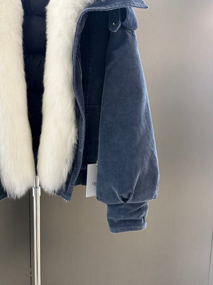 Winter Down Jacket with Imported White Fox Fur Collar