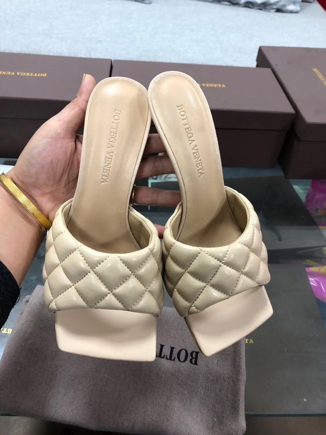 BV Women’s 2020 Spring Embroidered Sheepskin High-Heeled Slippers