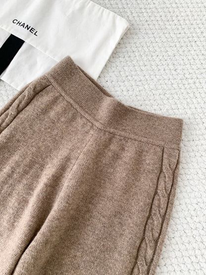 Camel Cable Knit Coarsehair Pants