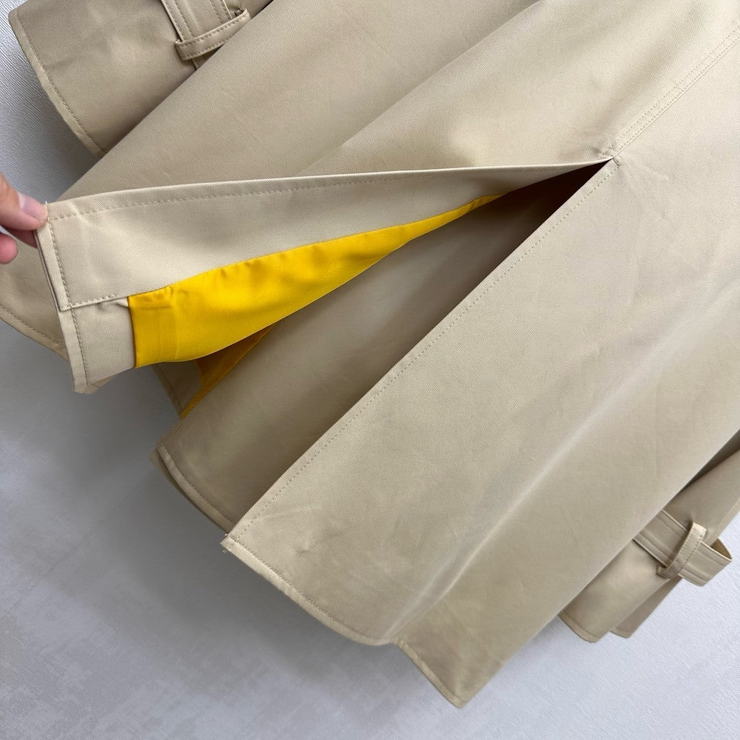 Beige Double-Breasted Cotton Trench Coat