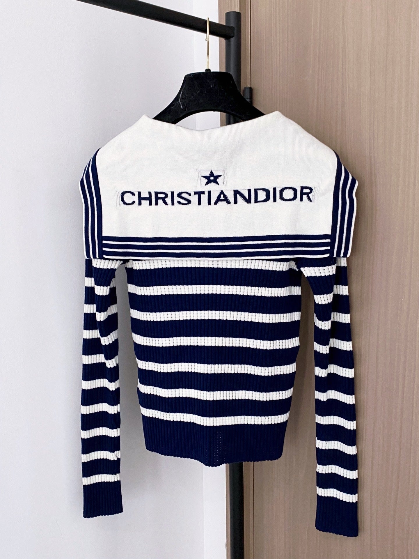 Dior 2025 Two-Tone Navy Collar Long Sleeve Top