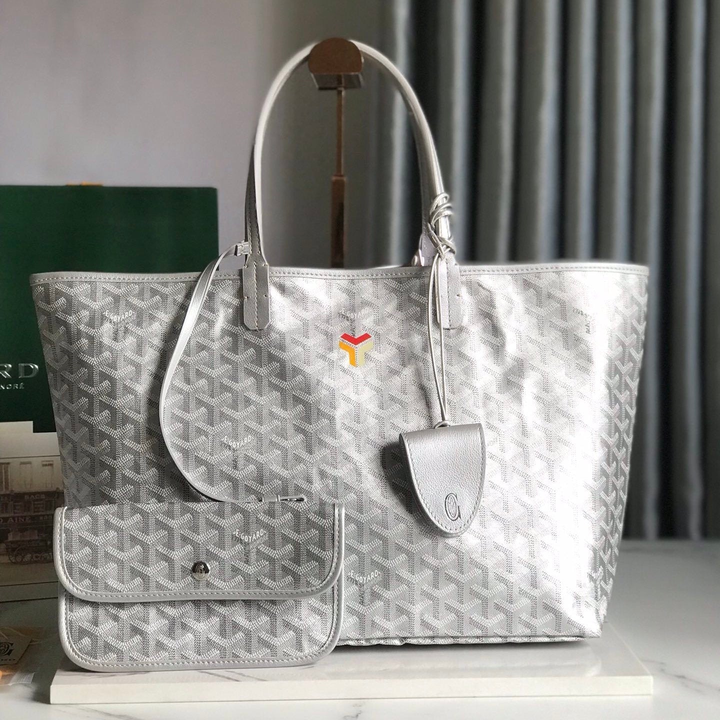 Goyard St. Louis GM Metallic Silver Goyardine Tote Bag